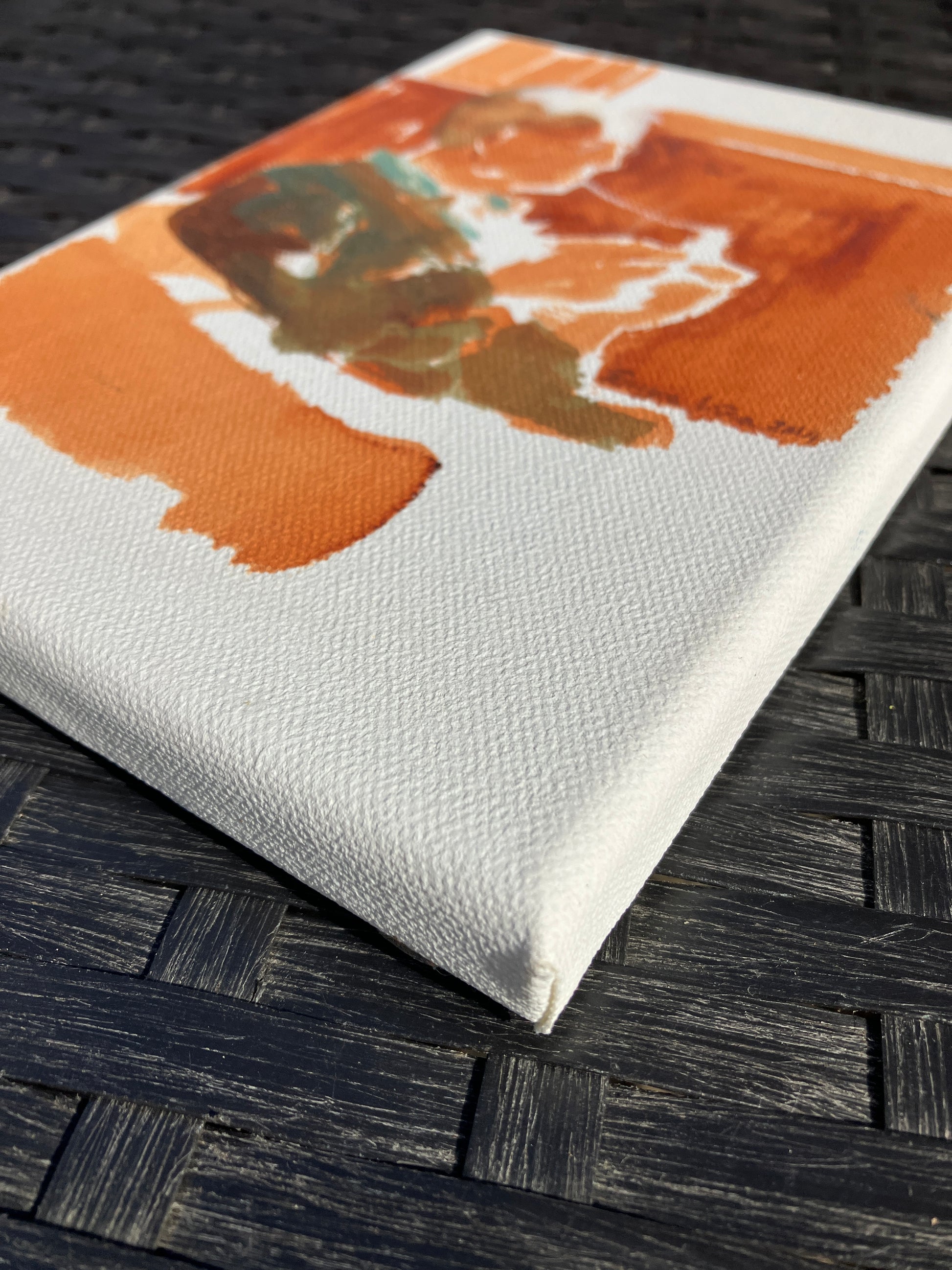 Side angle of oil on canvas painting